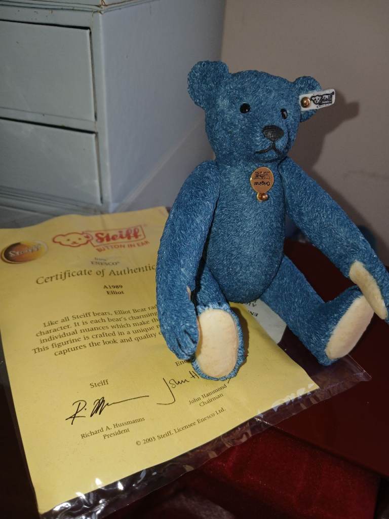 Steiff Elliot Bear Blue Teddy Bear with Certificate of Authenticity