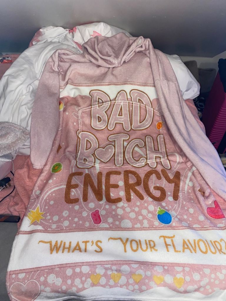Hooded Blanket / Oversized Hoodie - Pink with 'Bad B*tch Energy' Slogan