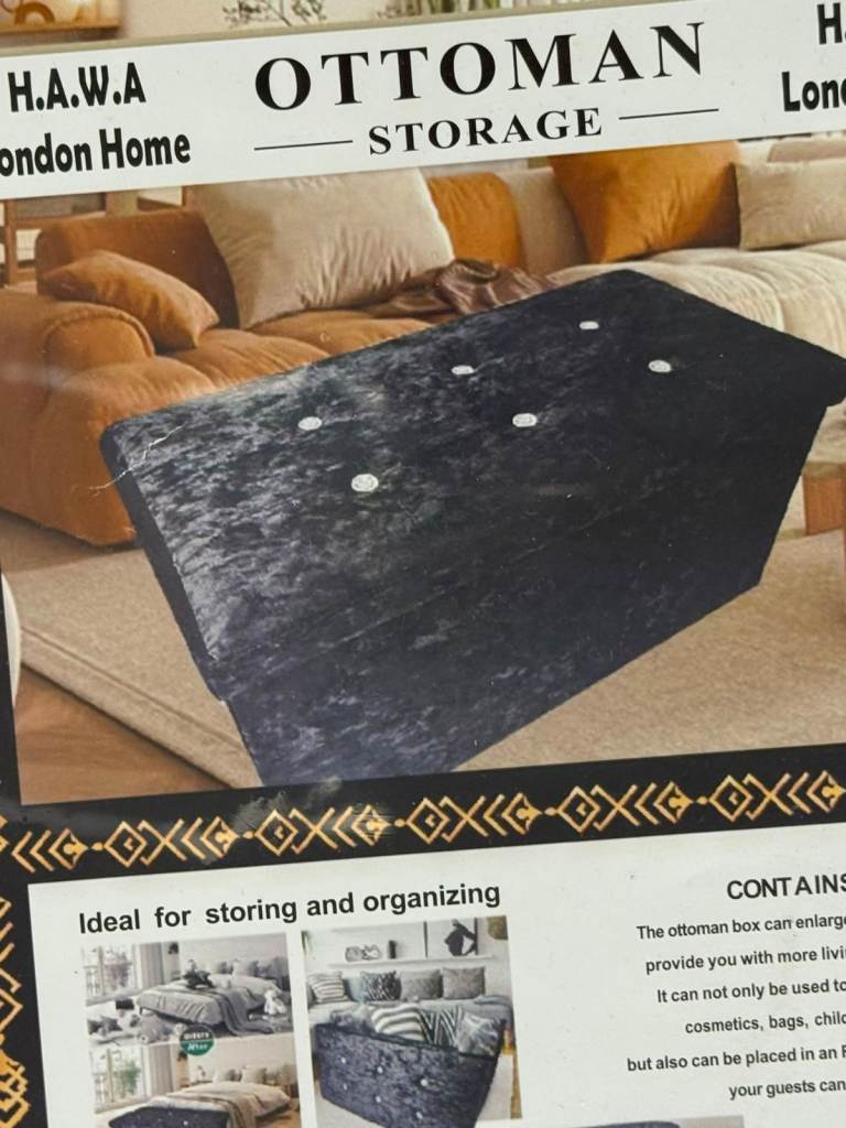 H.A.W.A Black Ottoman Storage Stool – Brand New