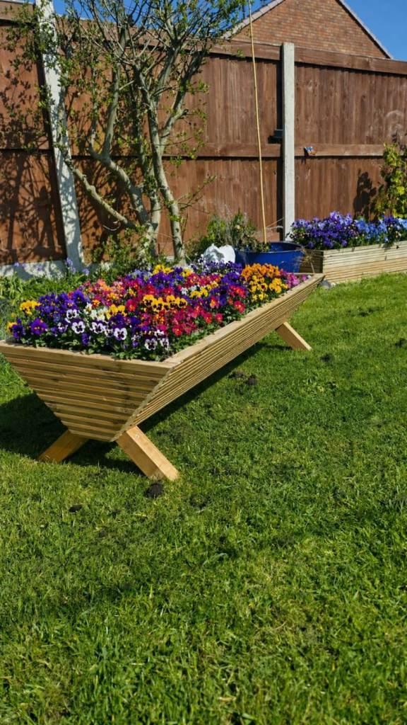 Wooden trough planter