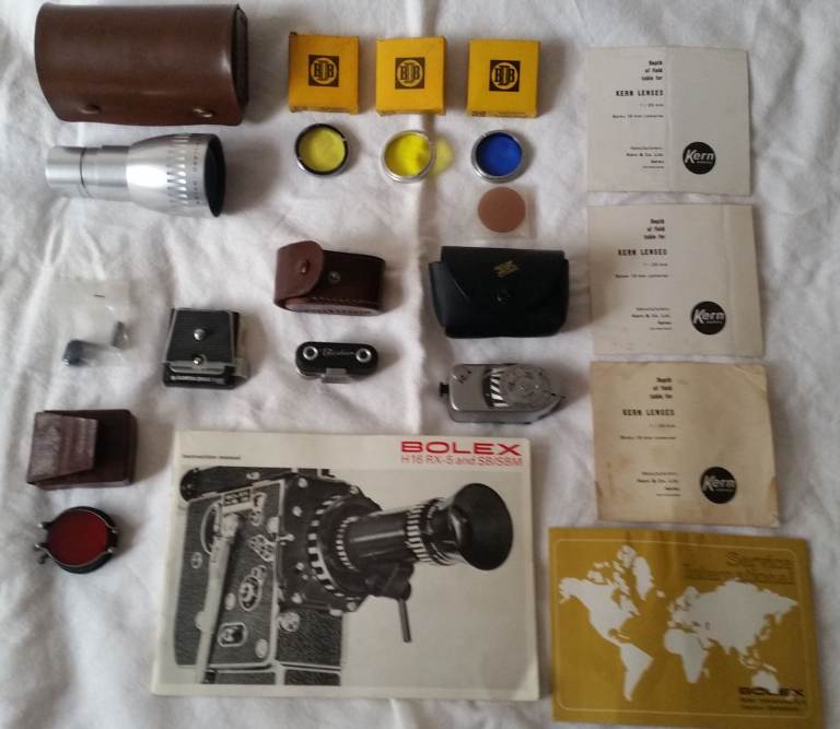 Job Lot of vintage Camera accessories.bodan, leica meter, Bolex Lens,  filters etc 