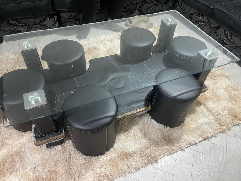 Glass and faux leather table