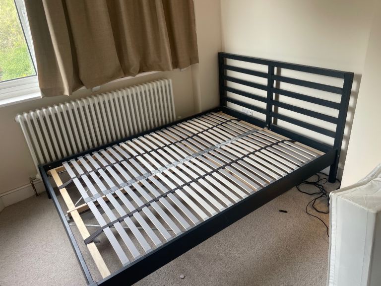 Blue wooden double bed fram