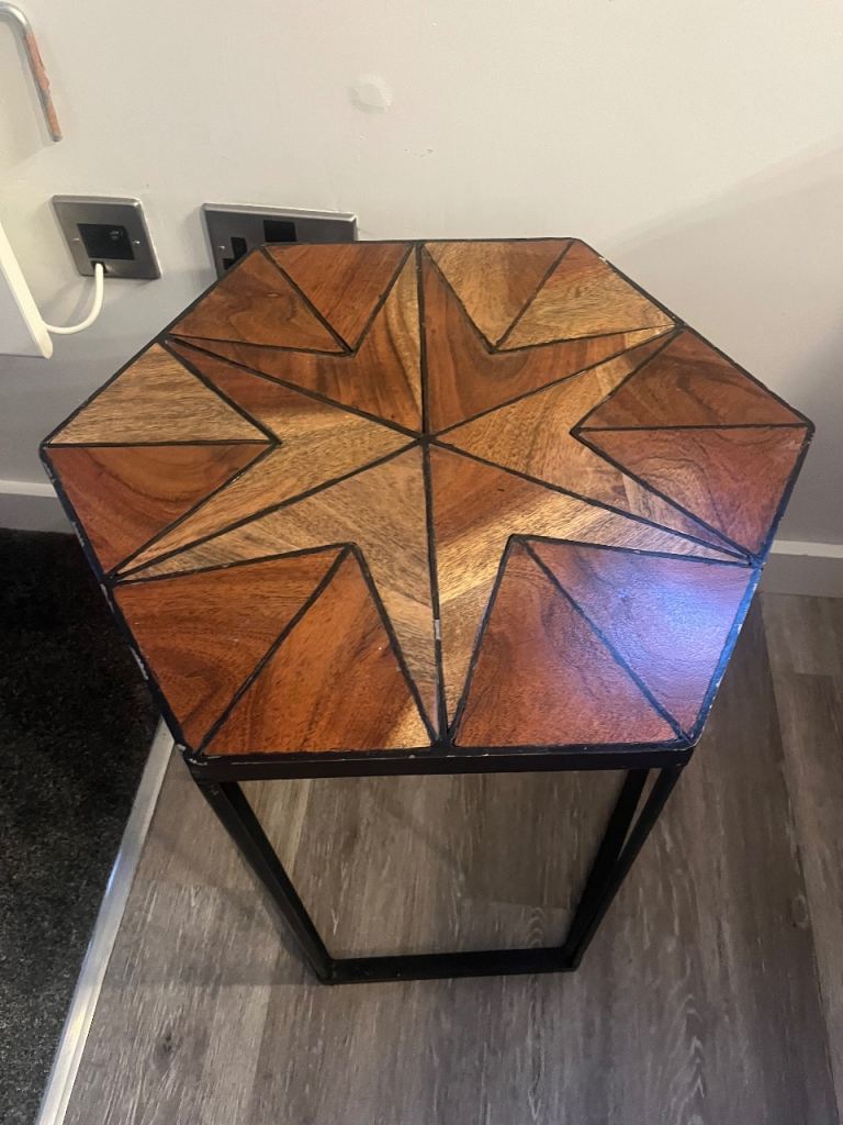 image for Vintage Style Coffee Side Table Wood Mid Century Retro Geometric 