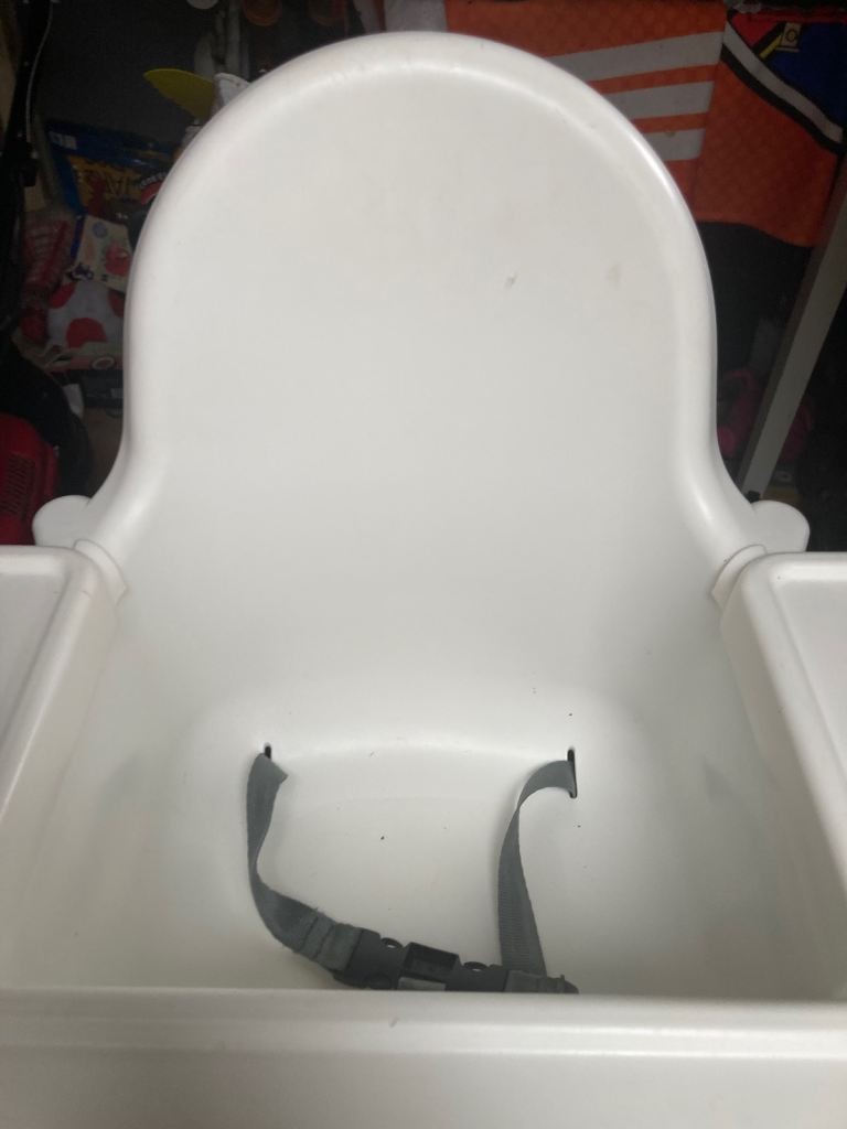 White Plastic Baby High Chair with Harness – Good Condition