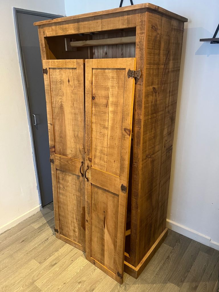 £200 - 2x solid pitched pine wardrobes 
