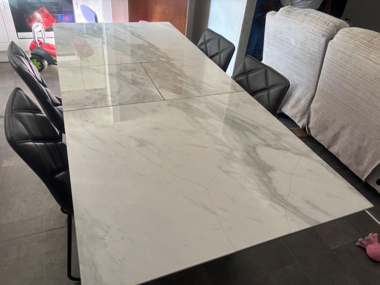 Extending Marble Effect Dining Table and Chairs