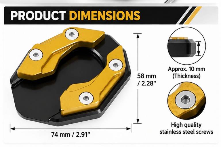 Motorcycle Side Stand Kickstand Enlarger Pad Gold Black Aluminium Plate with Wre