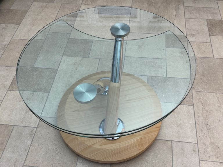 Swivel Glass Coffee Table with Wooden base
