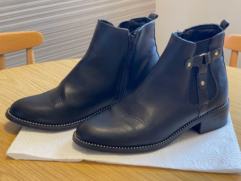 LADIES NEXT BLACK ANKLE BOOTS BLOCK HEEL  SIZE UK 6 1/2