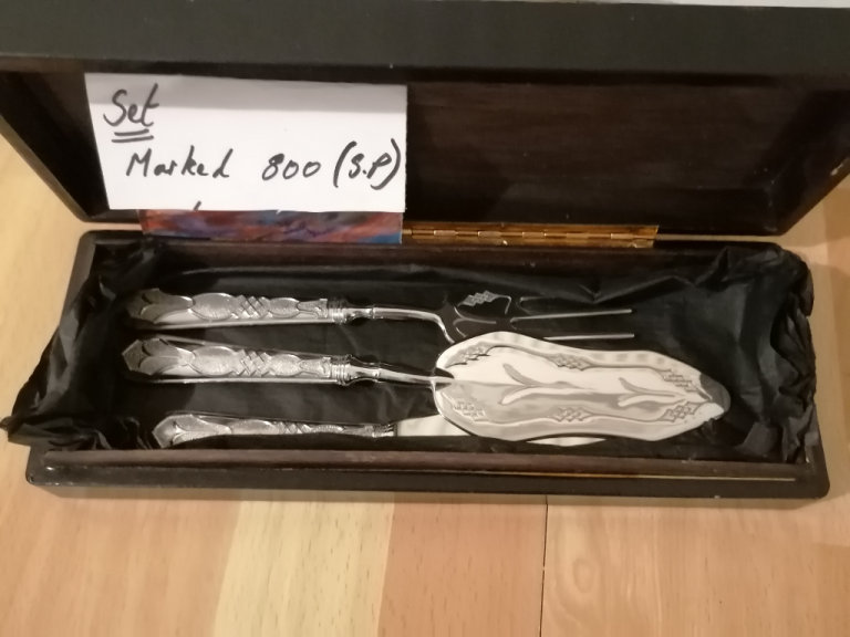 Antique / Vintage Ornate Silver Plated (800) TRIO CAKE / FISH SERVING SET (3 items). Ex Condition. 