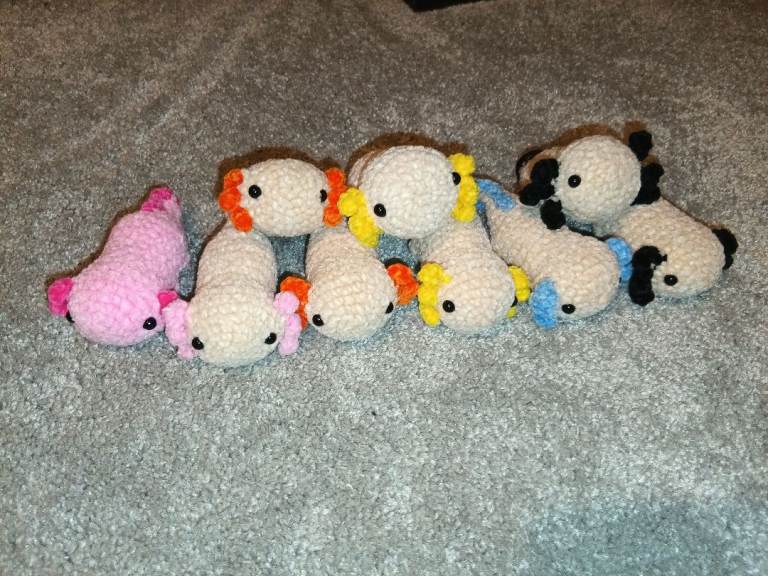 Handmade Crocheted mini Axolotl Plushies – Various Colours