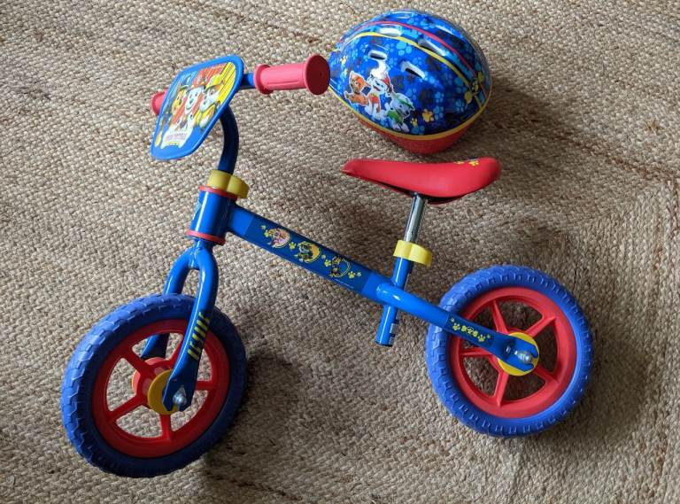 Kids Balance Bike and Helmet with Paw Patrol Design - Like New - Wheels 10"/25cm
