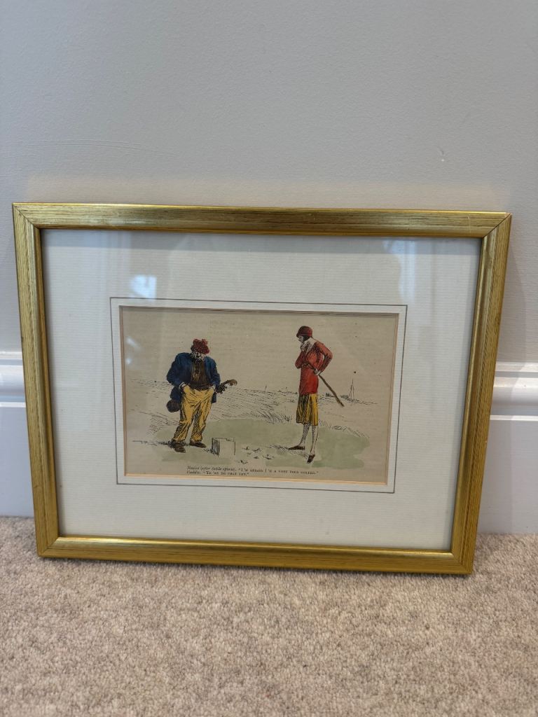 Antique 1924 golf print in gold frame 