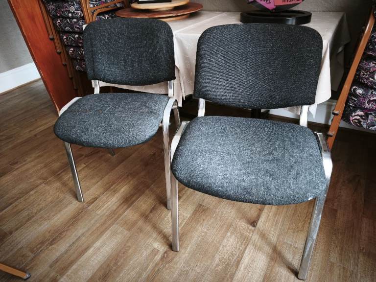 Pair of Grey Fabric and Metal Frame Chairs – Good Condition