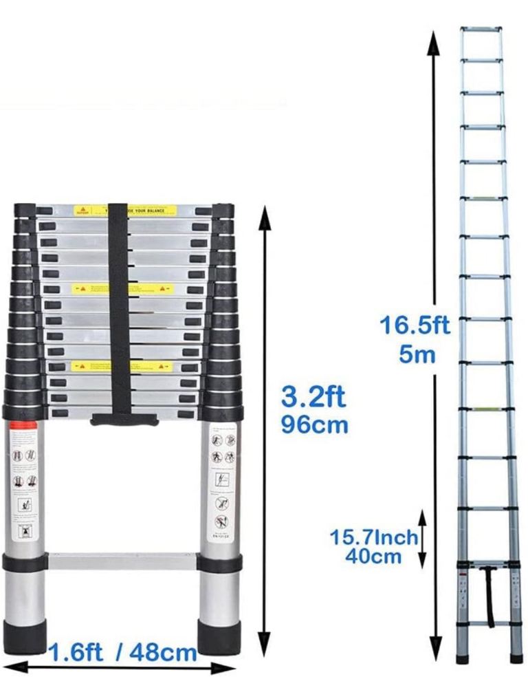 5M Telescopic Ladder 16.5FT Multi-Purpose Folding Aluminium Telescoping Ladder Foldable