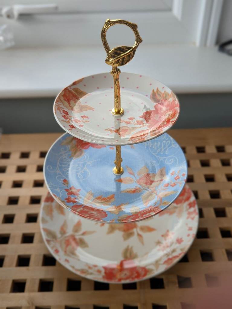Royal Worcester 3 tier cake stand with gold handle 