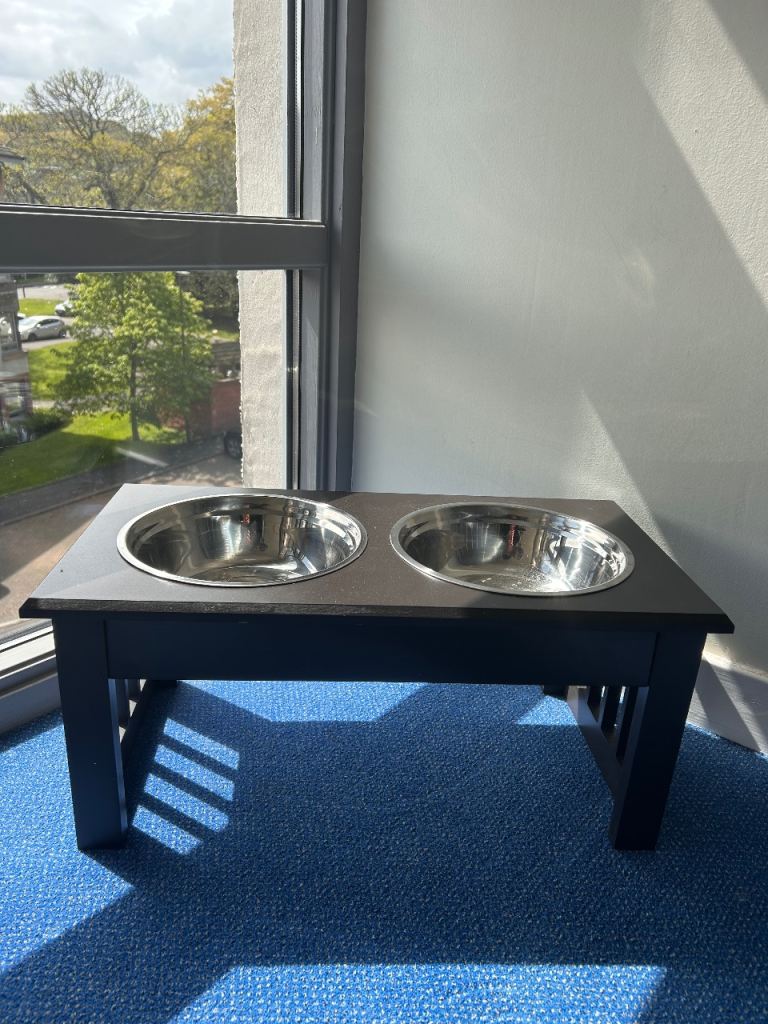 Large Dark Wood Dog Bowl NEW UNUSED