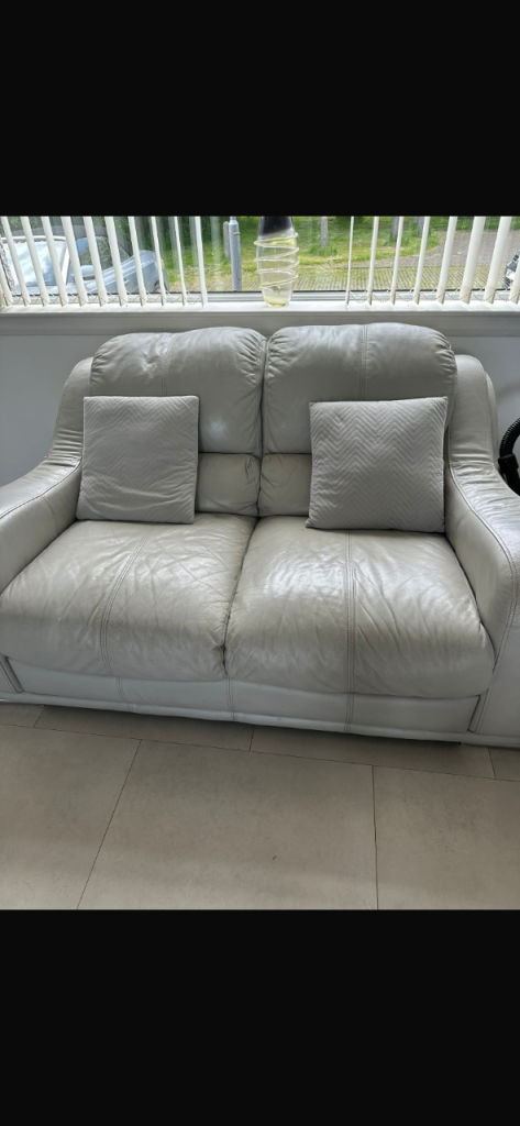 Free Grey Leather 2-Seater Sofa, Armchair, and Footstool Set