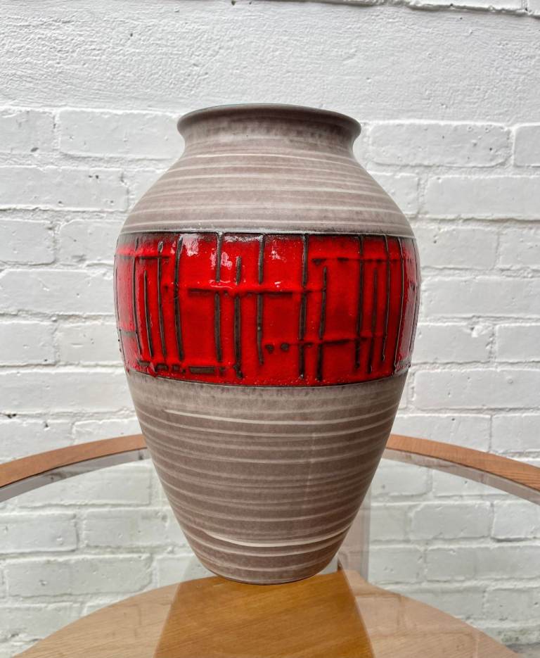 Vintage West German Vase Red Abstract Ceramic 1202/35