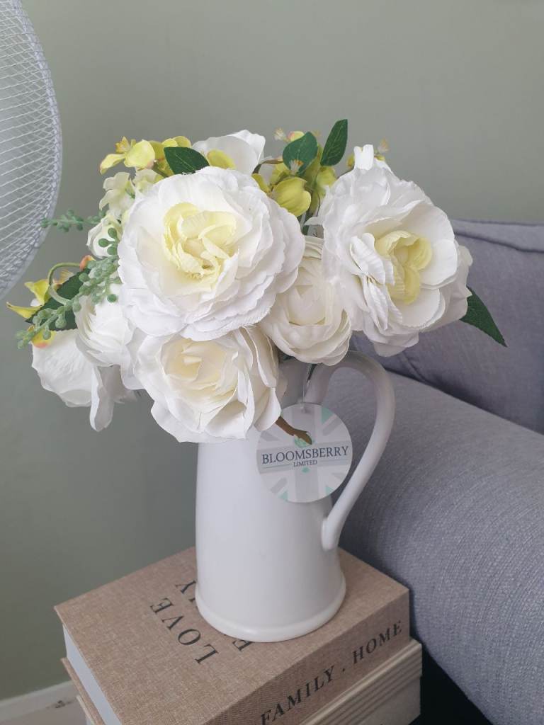 Bloomsberry White Artificial Flowers in Jug - As Good As New