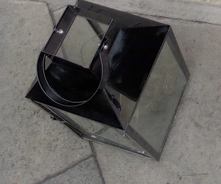 Large Indoors Outdoors Black & Clear Glass Lantern Candleholder with Rice Lights.POST OR COLLECT!