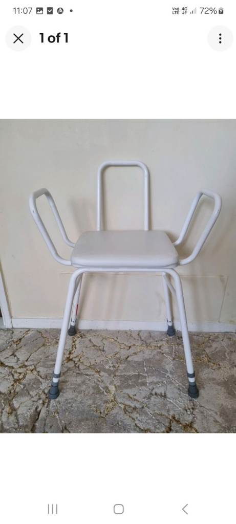 Perching Stool Adjustable Height With Steel Tubular Back/Arms White Standing