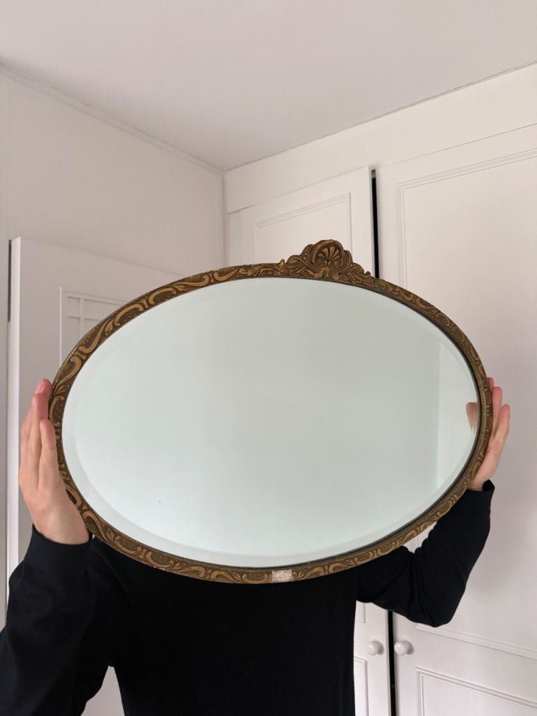 Vintage Gold Oval Mirror with Ornate Frame