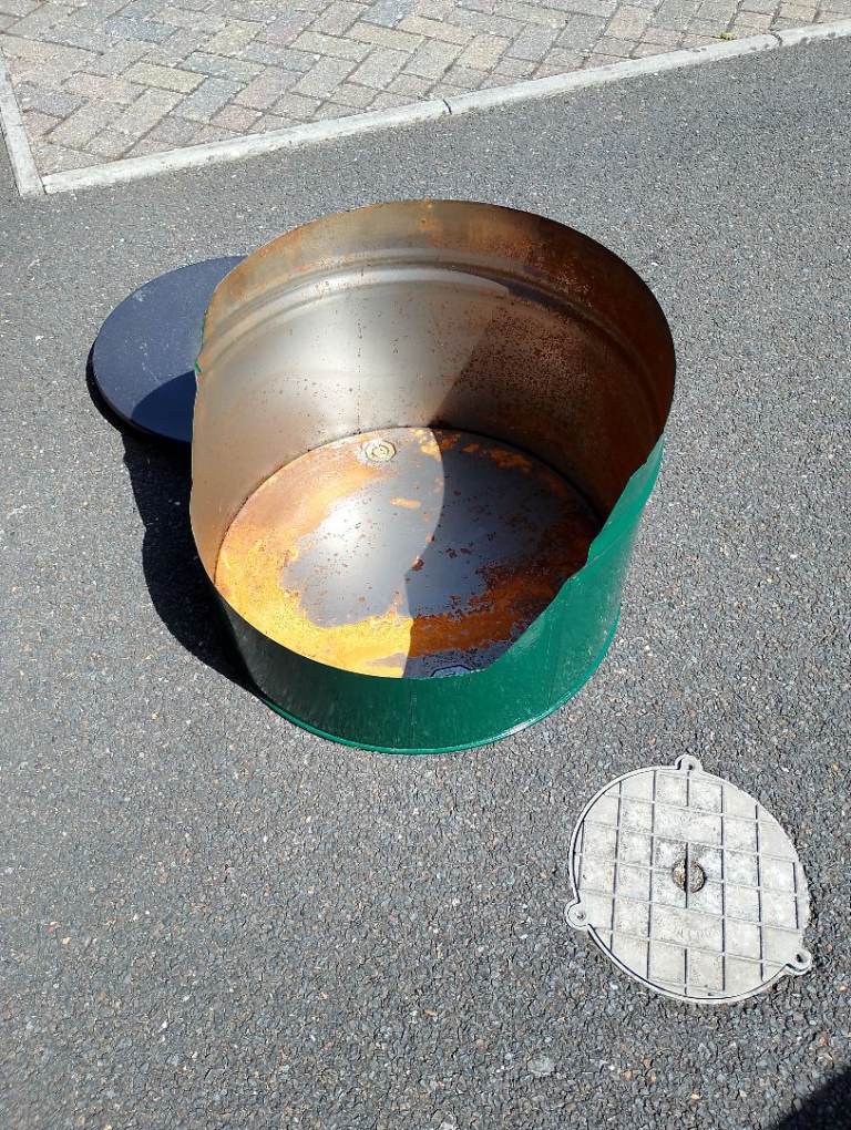 Part oil drum for wood burning or planter, or barbeque. 