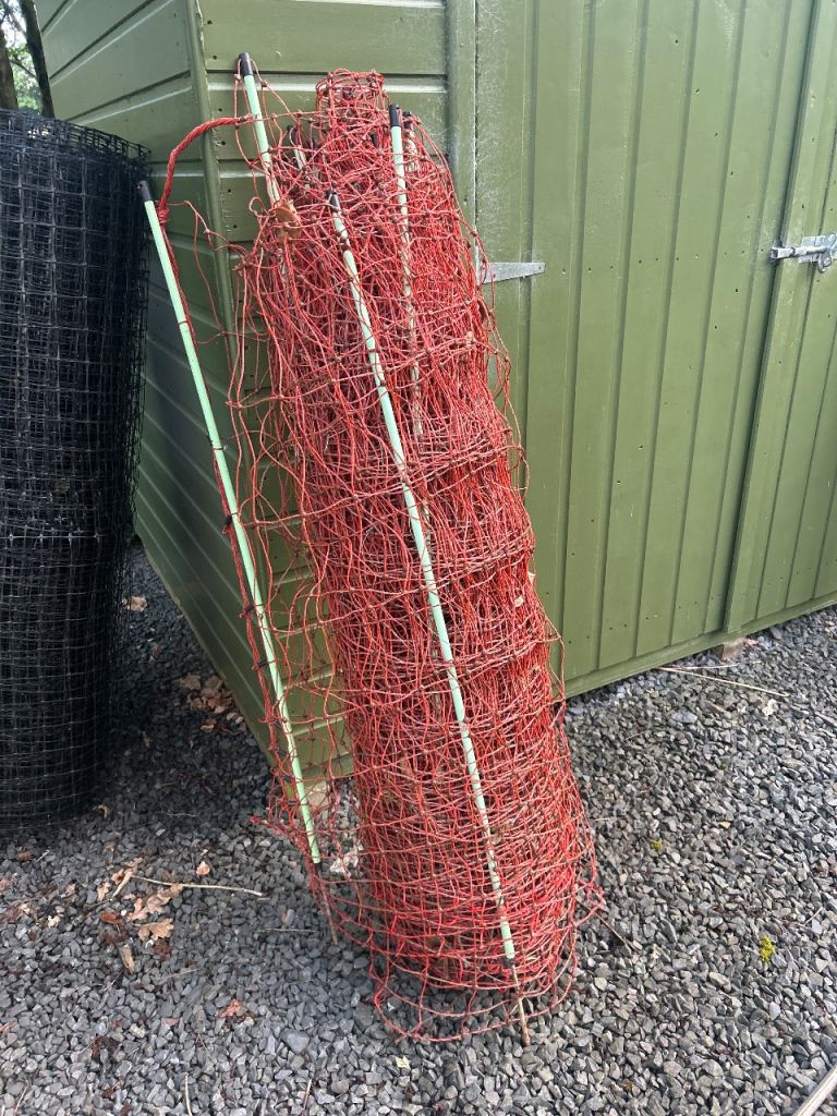 Red electric hen fencing wire with posts