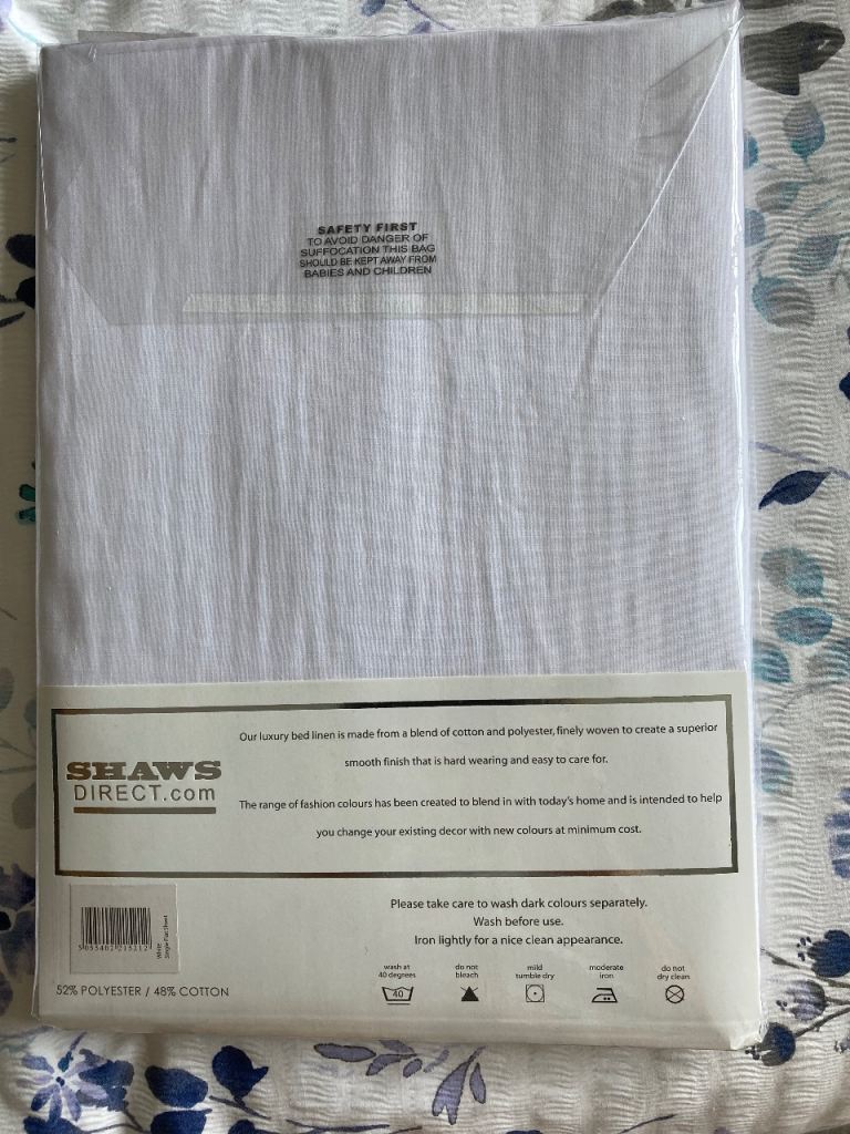 Shaws Direct Single Bed Flat Sheet – White, New