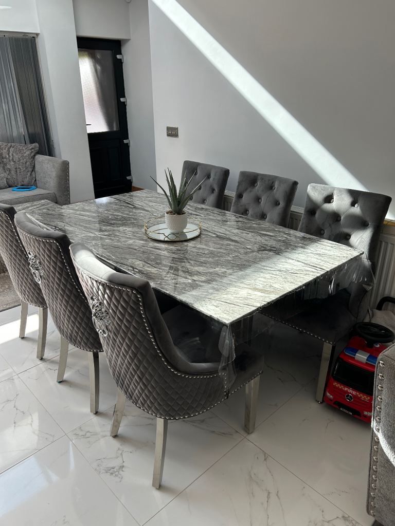 image for Grey Italian Marble Dining table and Chairs Set 