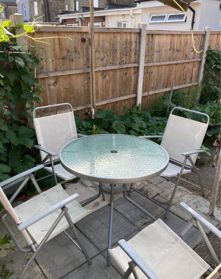 Garden Table and 4 Folding Chairs