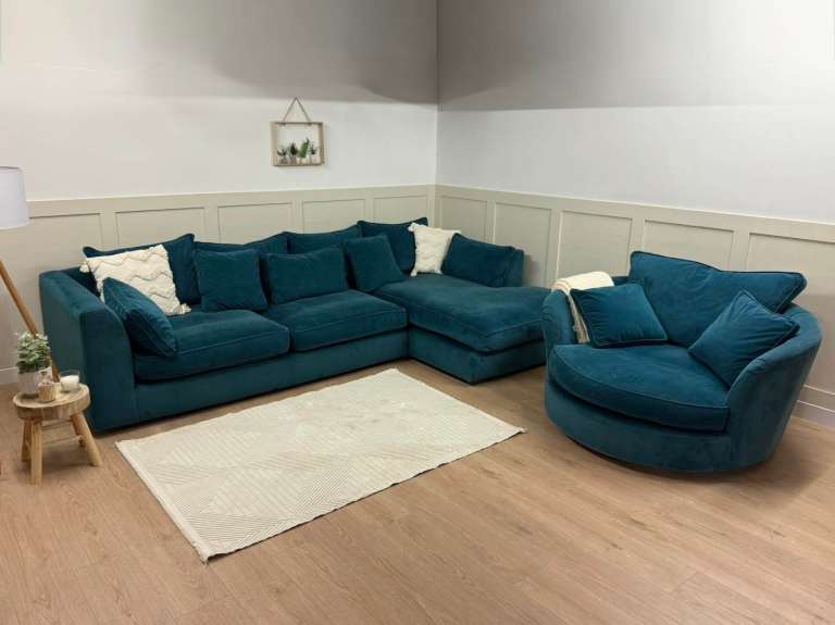  Barker and Stonehouse, Harrington Style Large Corner Sofa with Matching Swivel Armchair RRP £3,944