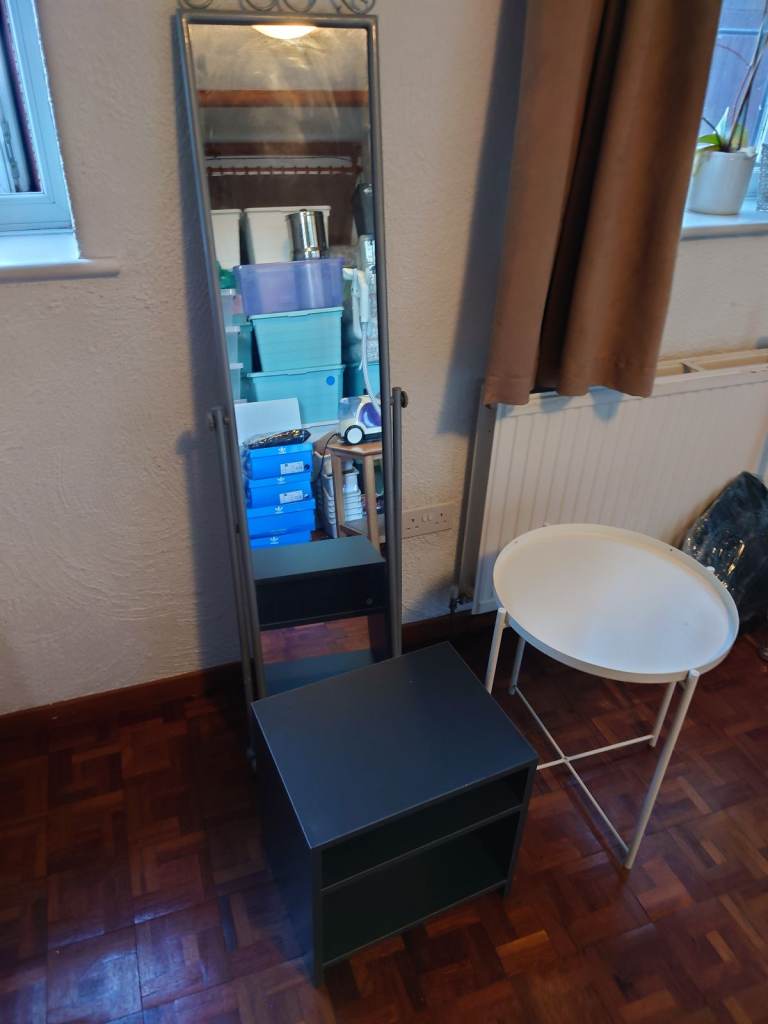 Free furniture bundle Long length mirror, grey bedside table and white side table BS32 9AD