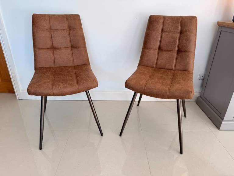 Gallery Darwin Brown Faux Leather Dining Chair, 2 Pack - Brand New - RRP £479