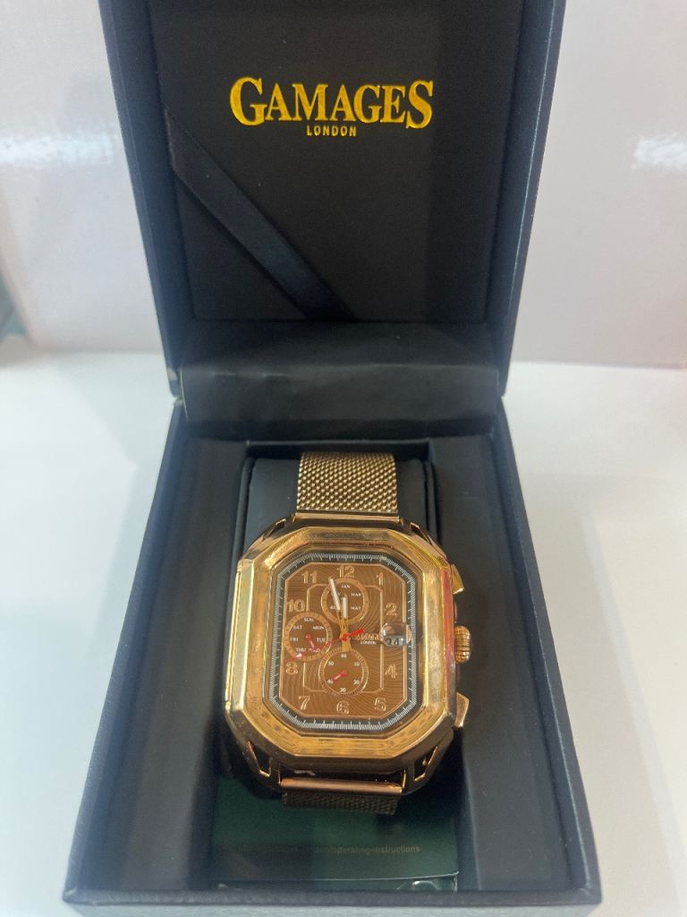 Gamages London Gold  automatic watch Chronograph – Brand New in Box