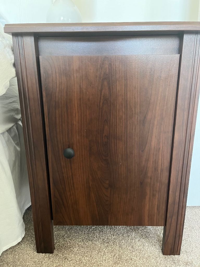Dark Wood Bedside Table with Single Door and Shelf