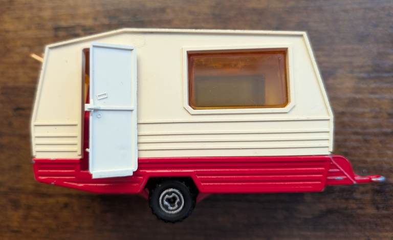 Vintage Majorette Caravan ECH 1:56 Red/Cream Coloured Die-Cast Made in France