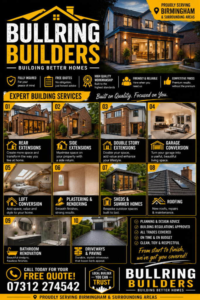 Trusted Birmingham Builders | Rear, Side & Double Storey Extensions, Loft conversion 