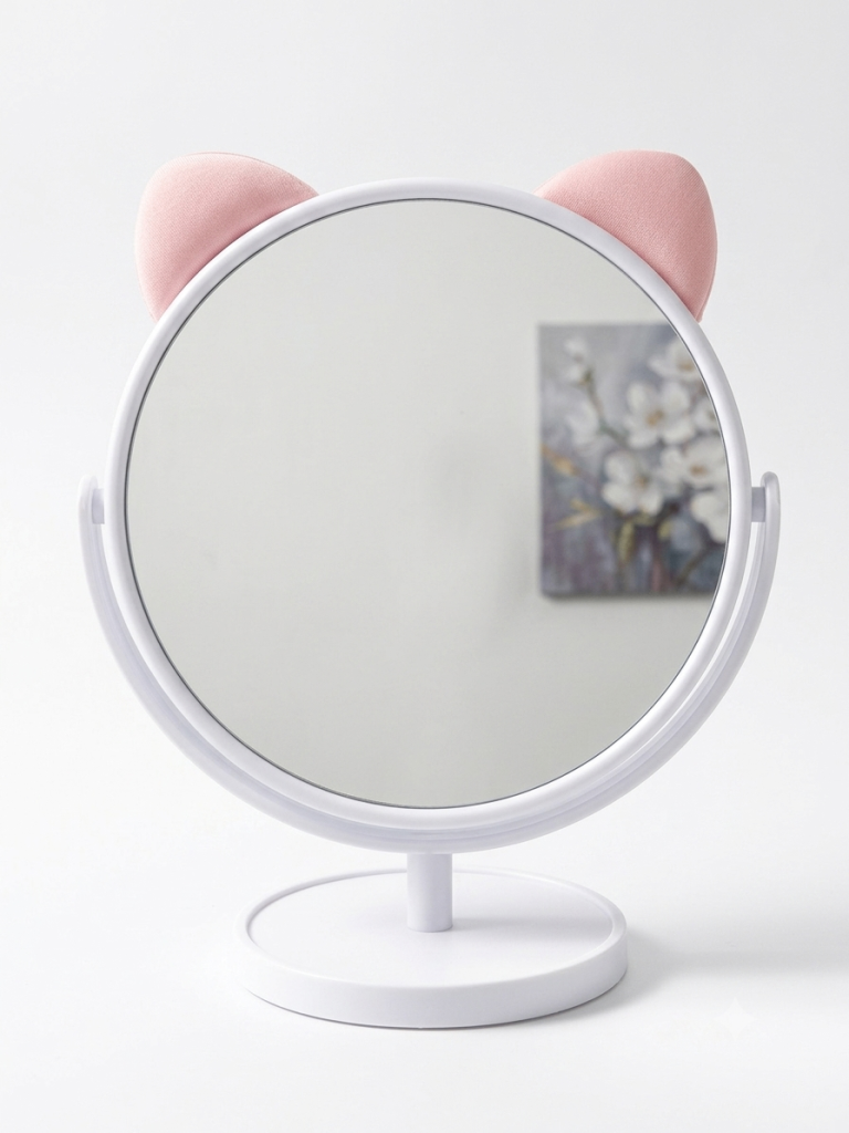Cute Cat Ear Dressing Table Mirror – White/Pink