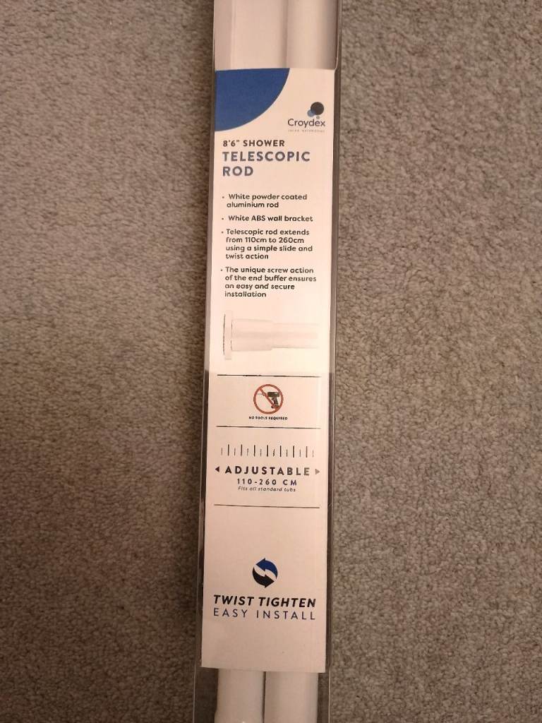 NEW CROYDEX WHITE TELESCOPIC SHOWER CURTAIN RAIL POLE ROD