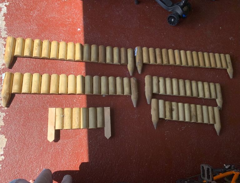 6 x Wooden log edging boards / barriers for garden