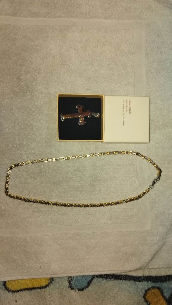 Men's Cross Pendant Necklace, Stainless Steel Silver Color Cuban Link Chain 