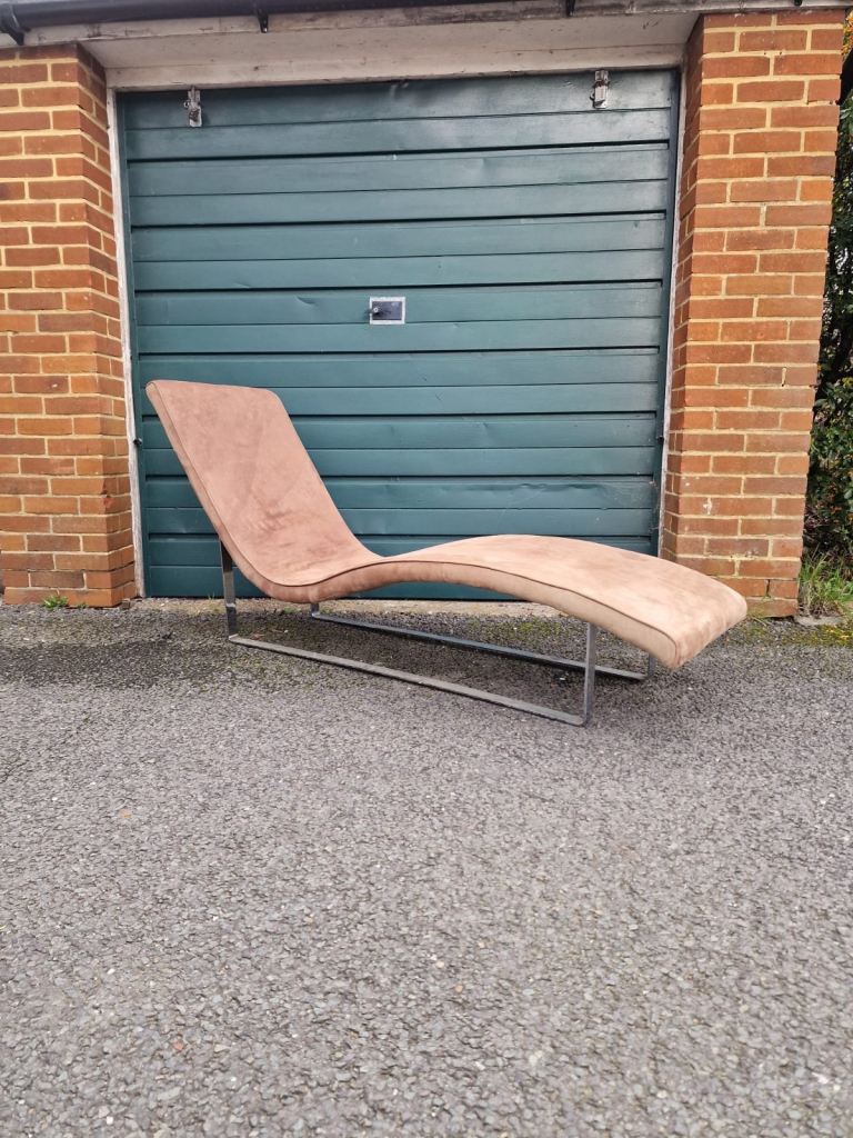 Landscape Chaise Longue With Suede Fabric On Metal Support 