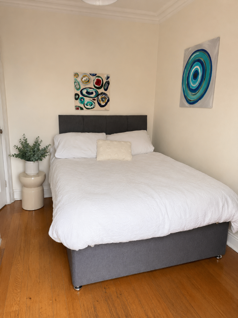 Double Bed with Grey Fabric Headboard and Divan Base