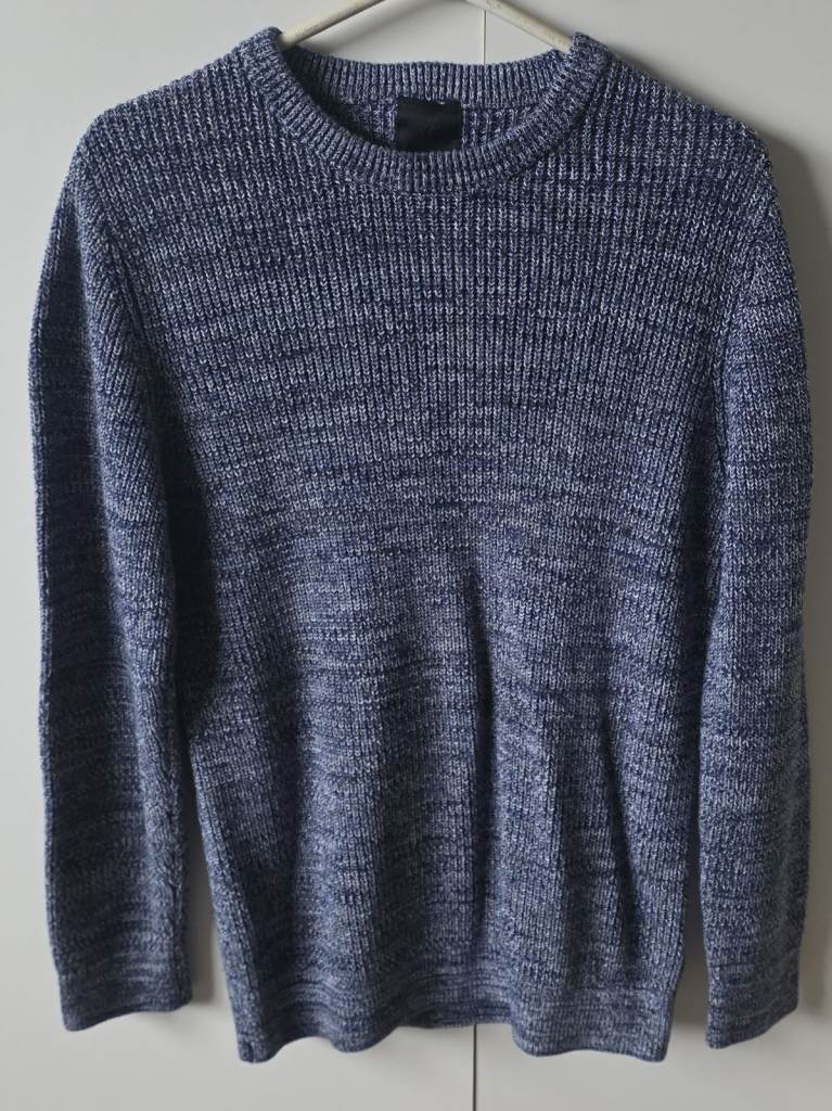 H&M Men's Jumper Pullover Blue Medium Regular Fit No Patten knitted Crew Neck