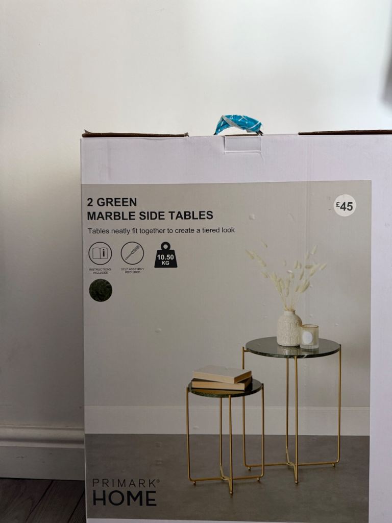 2 Green Marble Top side tables