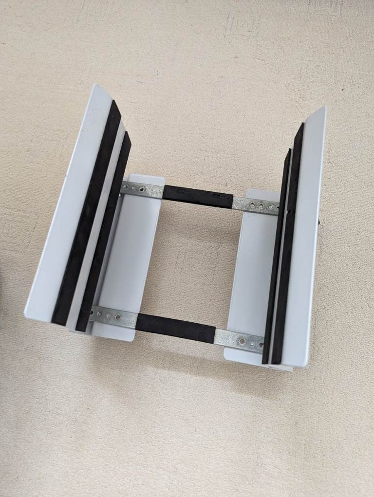 Metal PC holder on locking casters, with adjustments for different-size PC's