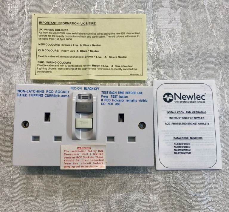 Newlec NL83309/2RCD WHITE 13A Gang Moulded Socket RCD